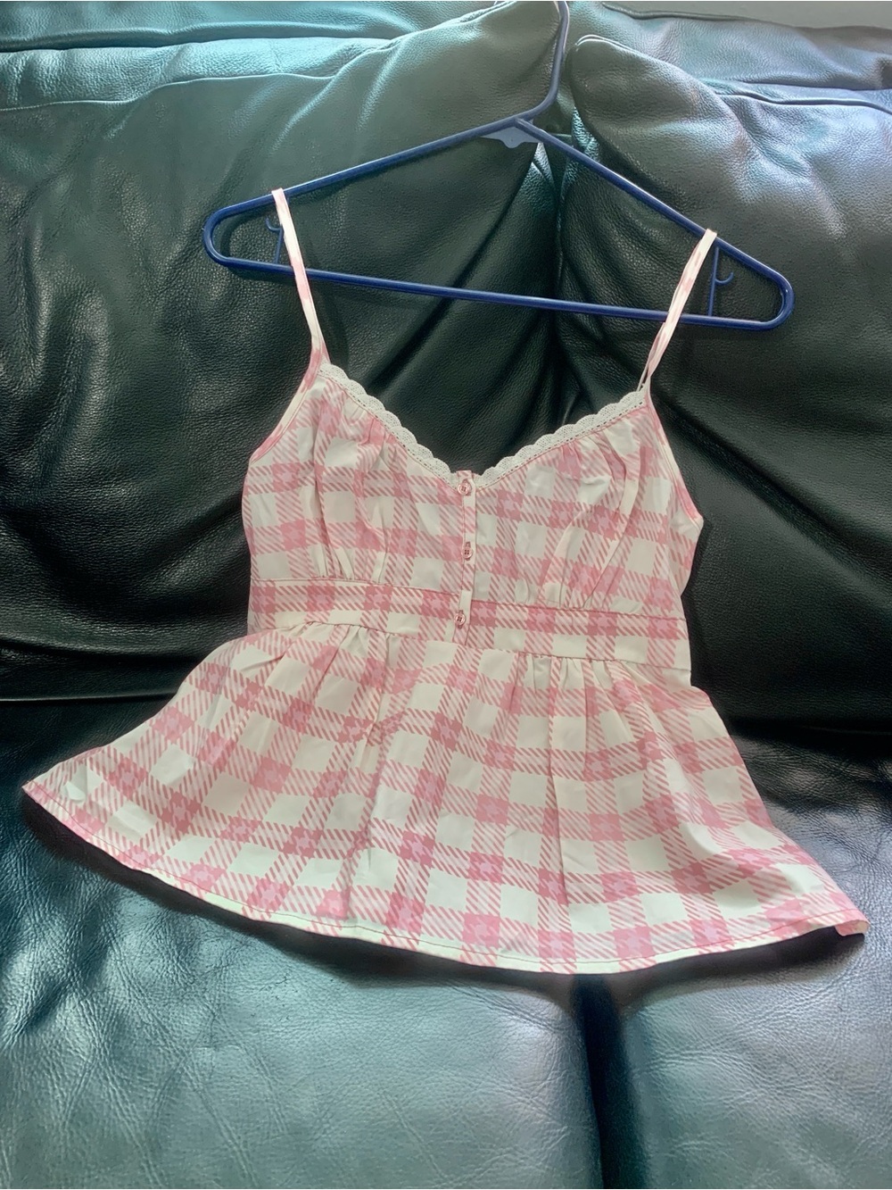 Derek Heart Pink and White Plaid Peplum Cami